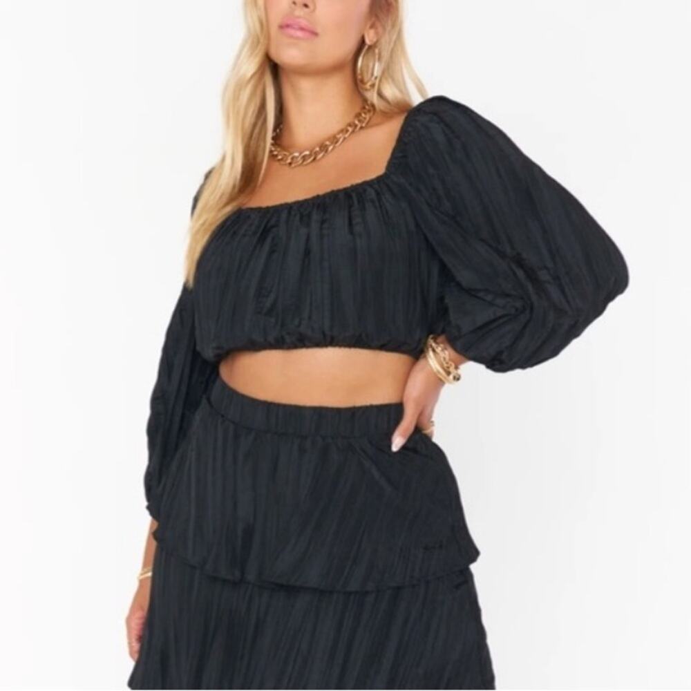 Show Me Your Mumu Keepsake Crinkle Crop Top in Black XS